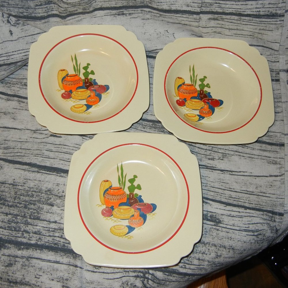 1940s Homer Laughlin Mexicana 3 Soup Bean Rice Pasta Bowls  RARE
